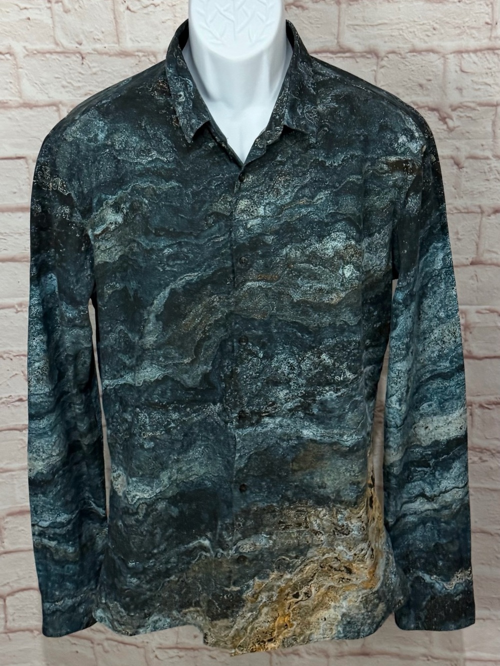 HUGO Boss Ero3-W Marble Abstract Print Shirt Men XL Extra Slim Fit Button Up